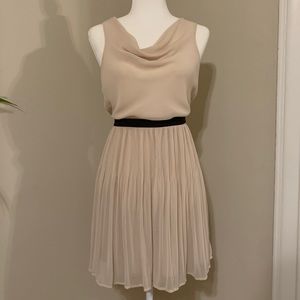 Cowl neck chiffon micro pleated nude pink dress